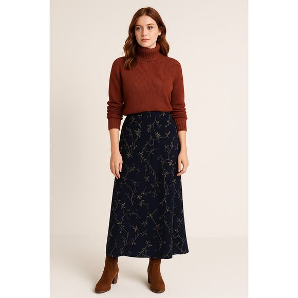 Vintage 90s Aeropostale Navy Blue Long Floral Skirt Women’s Size 6 Y2K Boho - Picture 1 of 8